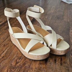 N by Franco Sarto Elegant Cream Wedge Sandals